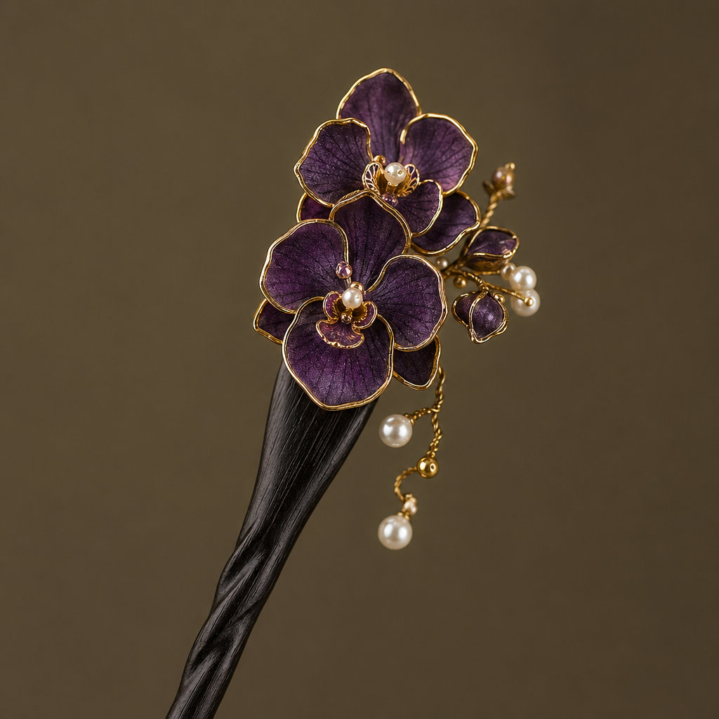 Orchid Tassel Hair Stick detail
