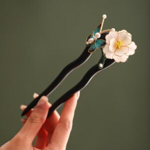 white blossom butterfly ebony hair fork