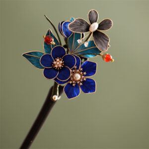 blue floral statement hair stick