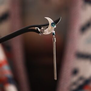 crescent moon tassel ebony hair stick