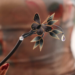 black butterfly teardrop hair stick