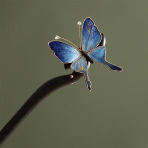 blue butterfly ebony hair stick