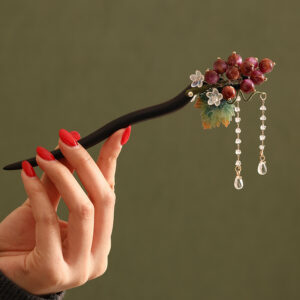 burgundy floral tassel hair stick