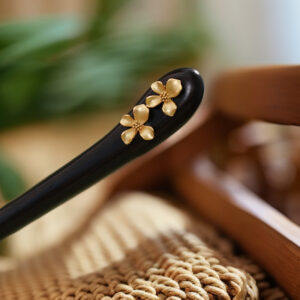 gold flower ebony hair stick
