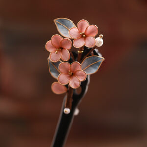 pink blossom silk hair stick