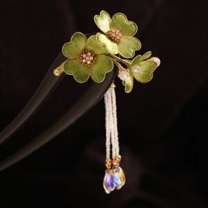 pale green floral tassel hair stick