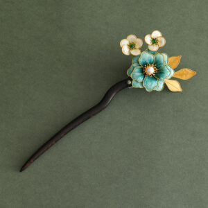teal blossom ebony hair stick